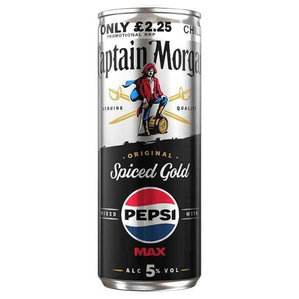 Captain Morgan Original Spiced Gold and Pepsi MAX® Premix 250ml 5% vol £2.25 PMP
