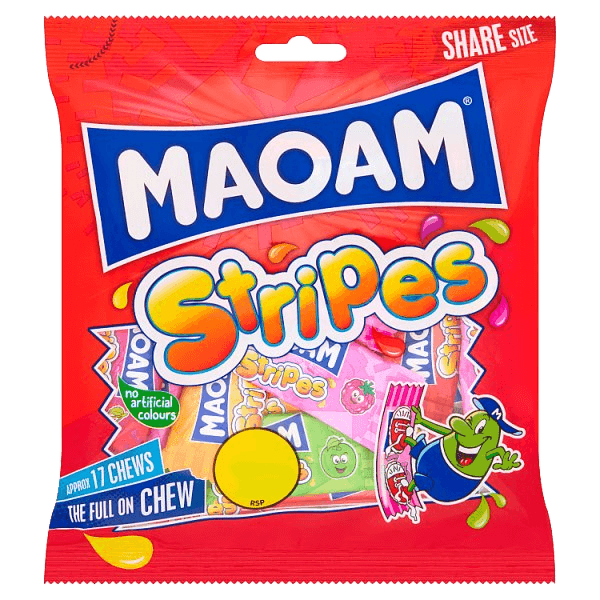 MAOAM Stripes Fruit & Cola Flavour Chewy Sweets Sharing Bag 140g