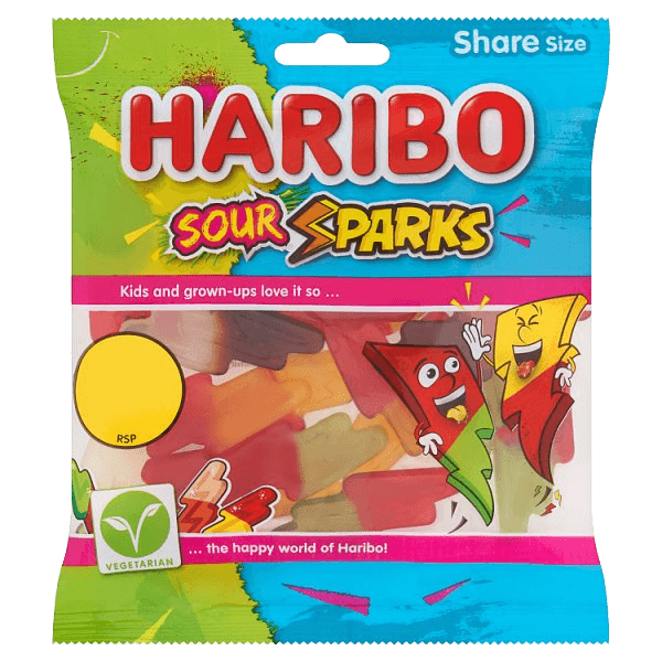 HARIBO Sour Sparks Fruit & Cola Gums Sweets Sharing Bag 140g
