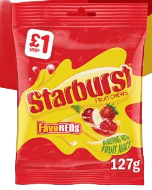Starburst Fave Reds Vegan Chewy Sweets Fruit Flavoured Treat Bag127g
